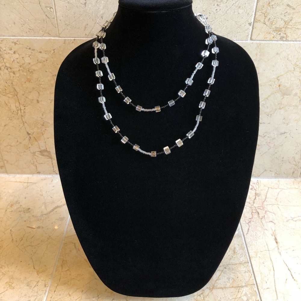 Handmade glass cubes & blk necklace & 2 pair earrings